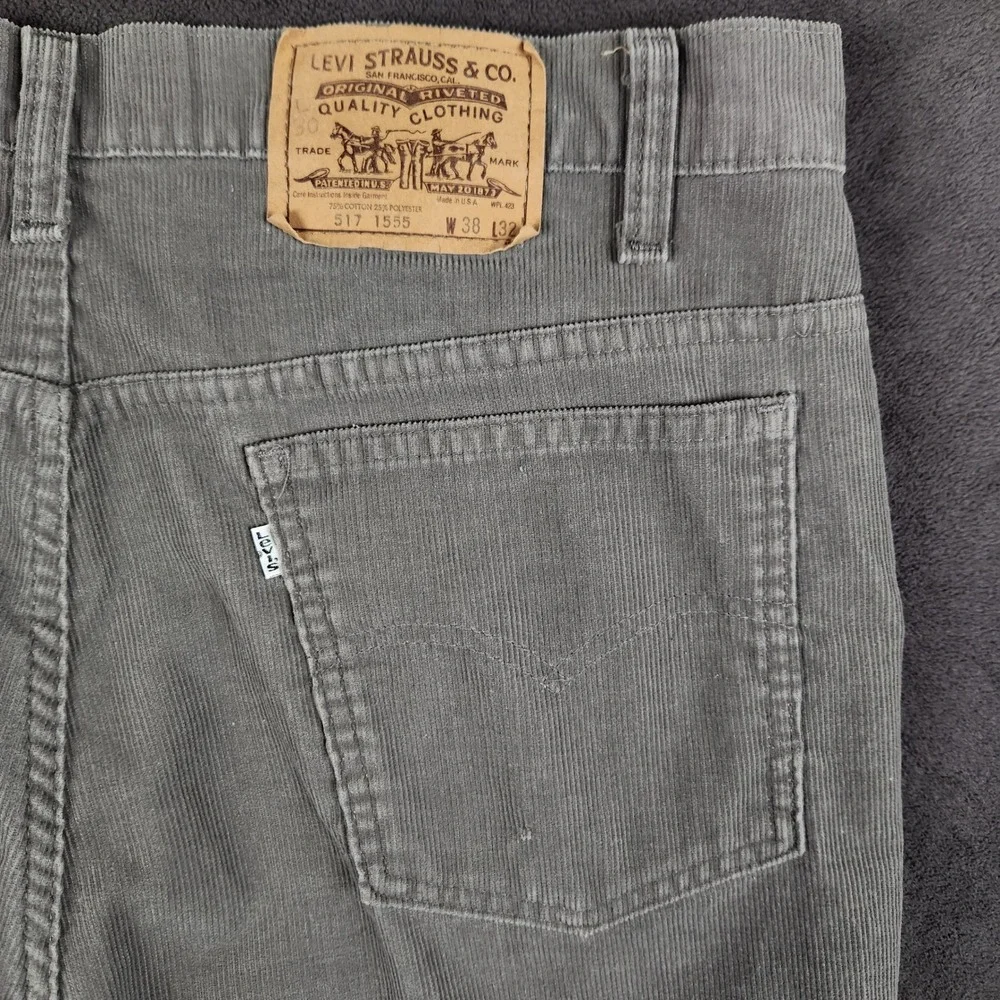 Vintage‎ Levis 517 Corduroy Pants Mens Fits 37x32 Gray Bootcut USA White Tab 80s